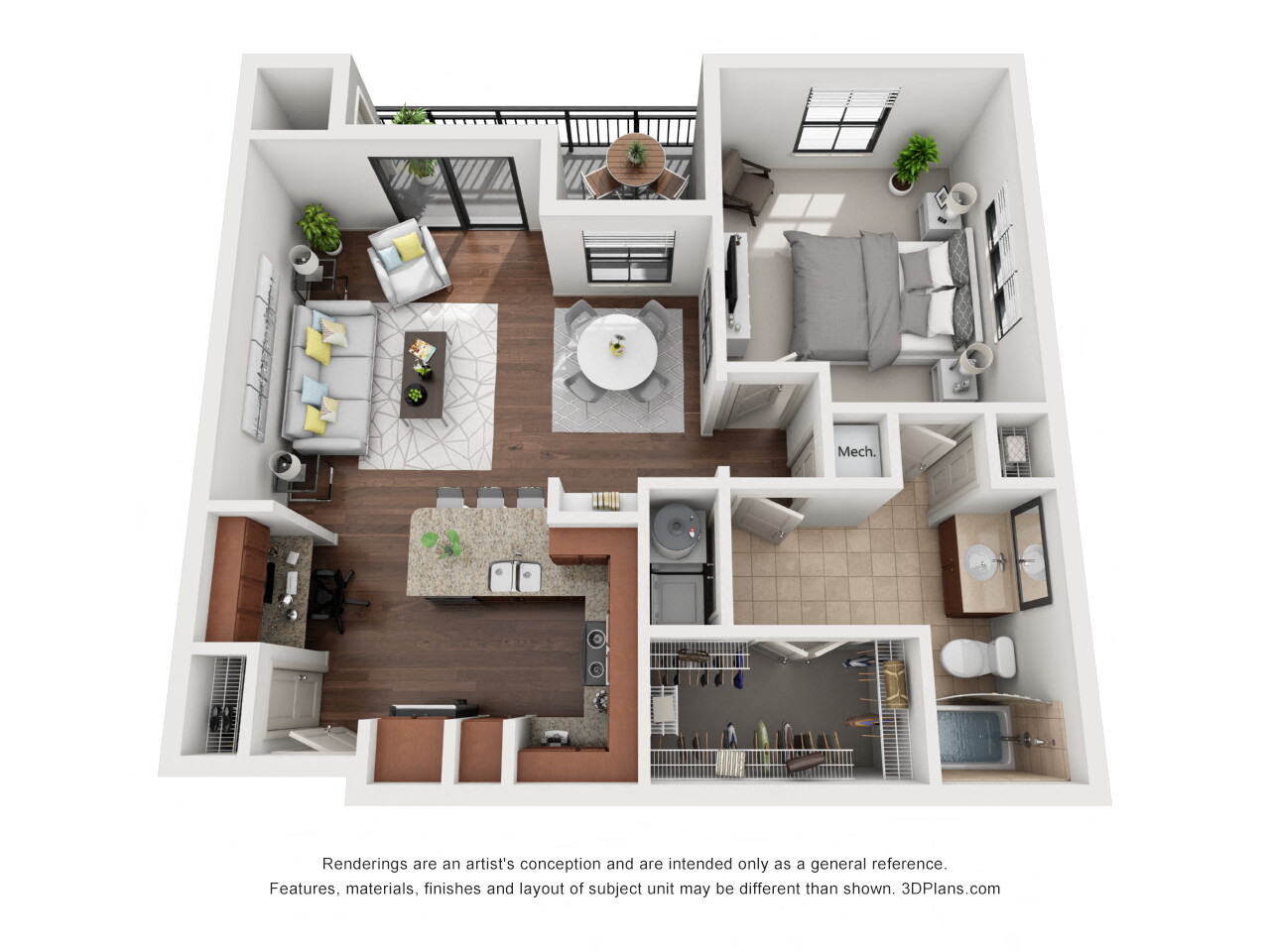 Floor plan for 1 bed, 1 bath, 962 sqft